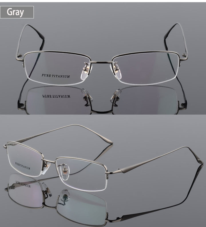 Unisex Titanium Half Rim Eyeglasses Round Box Frame 8272 — view 6 | Bclear at FuzWeb