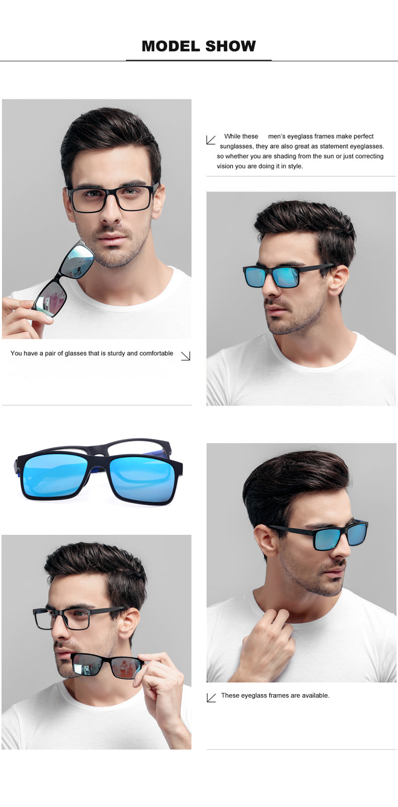 Oveliness Unisex Full Rim Square Tr 90 Titanium Eyeglasses Polarized Clip On Sunglasses 1641.