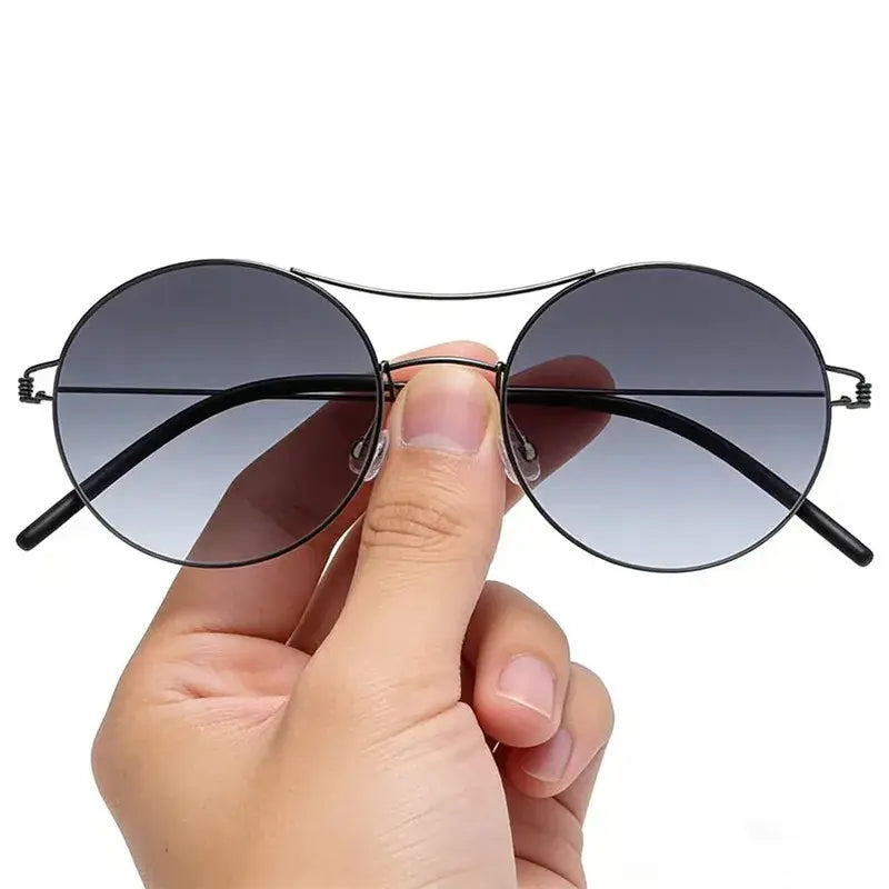 Aimee 820200 Unisex Double Bridge Full Rim Titanium Round Sunglasses FuzWeb