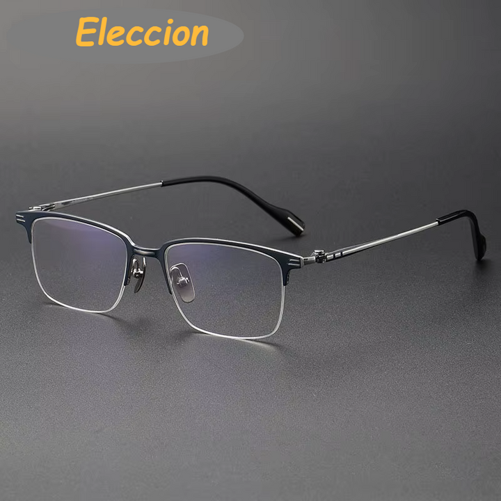 Eleccion Unisex Semi Rim Square Titanium Eyeglasses 74802 Semi Rim Eleccion Black - Silver