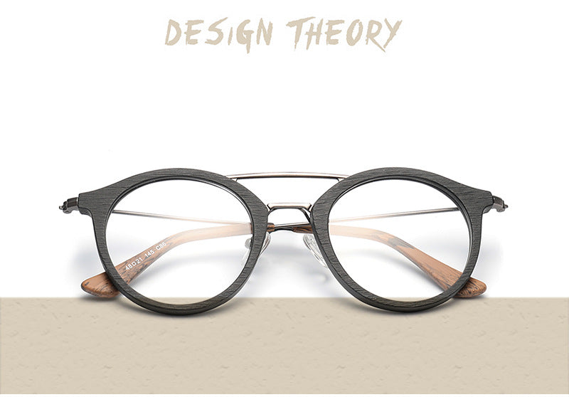 Hdcrafter Unisex Full Rim Round Wood Alloy Double Bridge Eyeglasses 4821 — view 1 | Hdcrafter Eyeglasses at FuzWeb