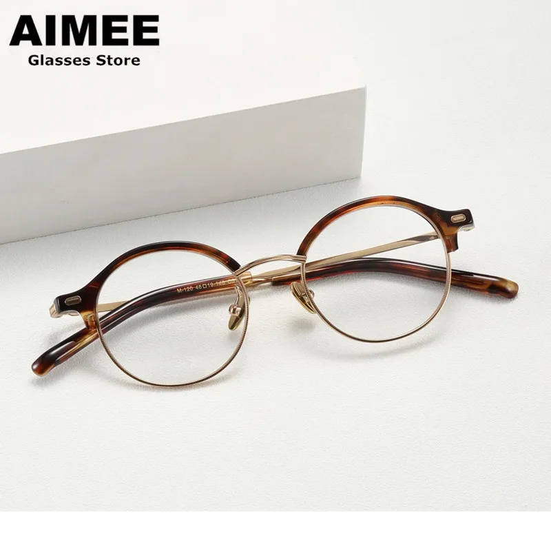Aimee Unisex Full Rim Round Acetate Titanium Eyeglasses 361209
