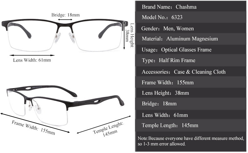 Chashma Ochki Unisex Large Semi Rim Square Aluminum Magnesium Sport Eyeglasses 6323 — view 1 | Chashma Ochki at FuzWeb