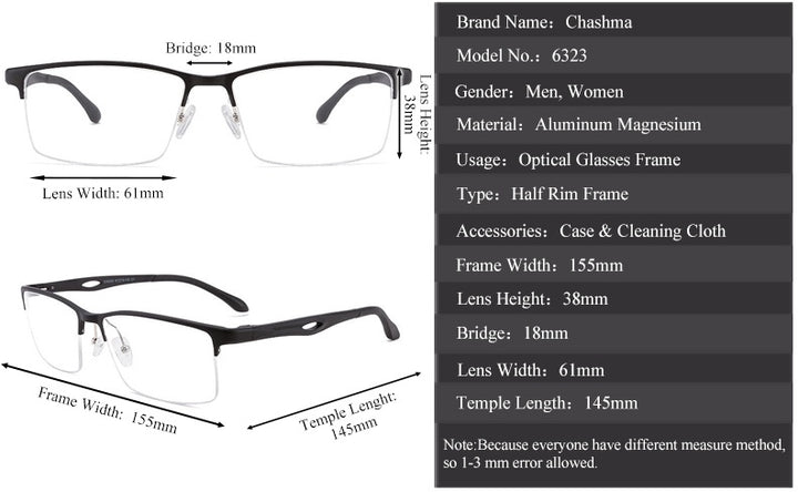 Chashma Ochki Unisex Large Semi Rim Square Aluminum Magnesium Sport Eyeglasses 6323 — view 1 | Chashma Ochki at FuzWeb