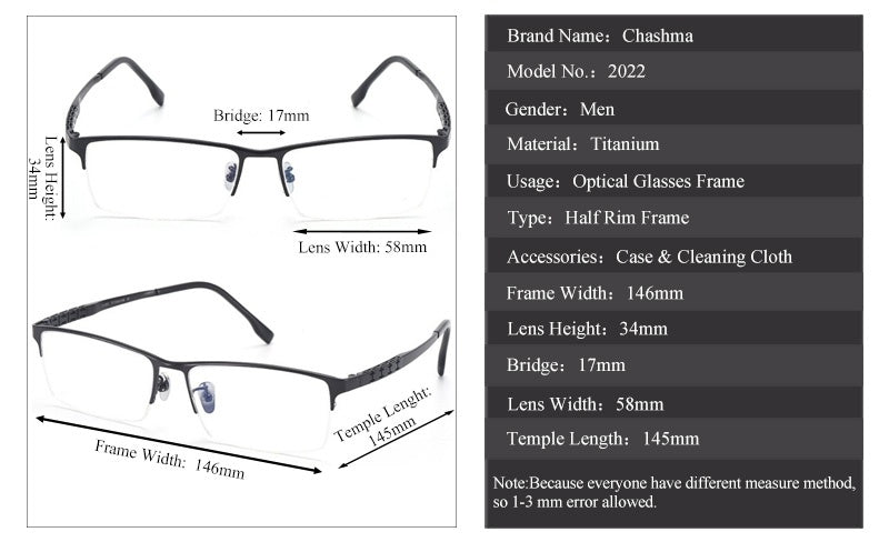 Chashma Mens Rectangular Semi Rim Titanium Eyeglasses 2022 — view 1 | Chashma at FuzWeb