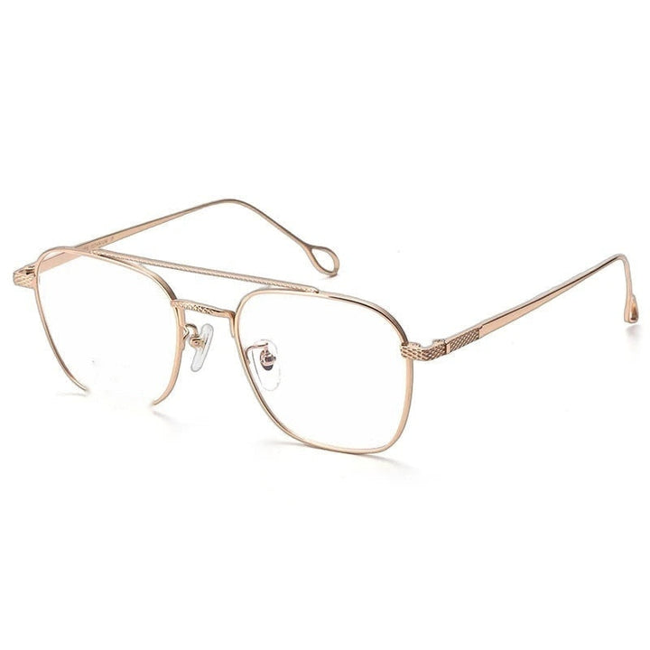 Chashma Ottica Unisex Full Rim Square Double Bridge Titanium Eyeglasses 83654 - Rose Gold Frame
