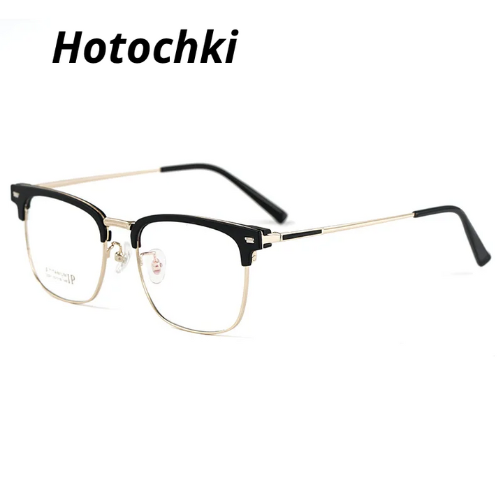 Hotochki Unisex Full Rim Round Square Titanium Eyeglasses 232163