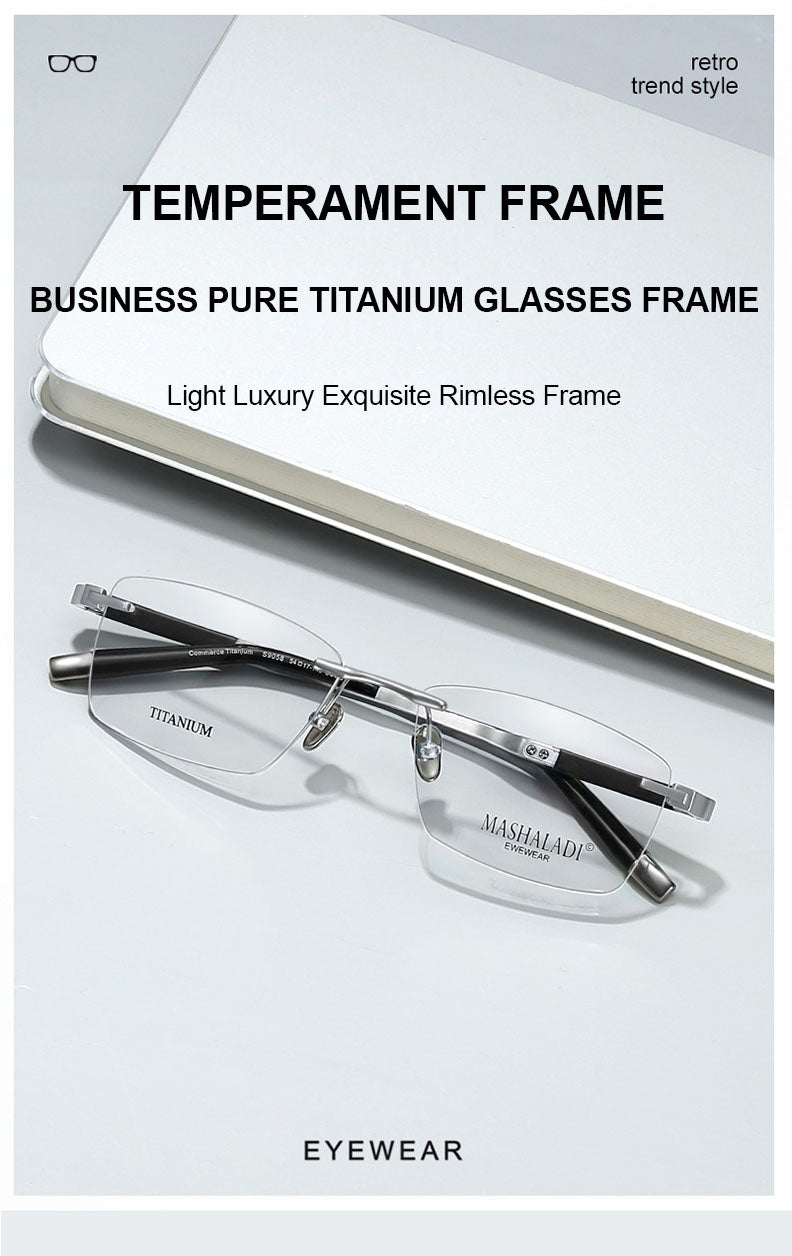 Chashma Ochki Mens Rimless Square Titanium Eyeglasses 9058 — view 1 | Chashma Ochki at FuzWeb