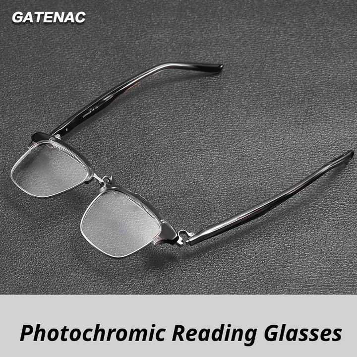 Gatenac Unisex Full Rim Flip Up Square Acetate Titanium Photochromic Reading Glasses 62796