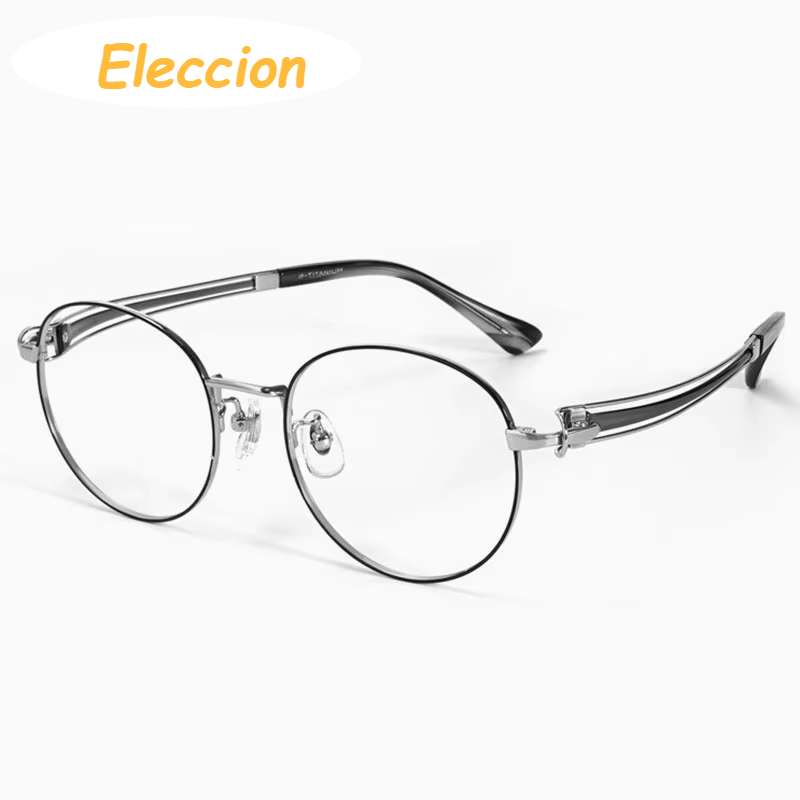 Eleccion Unisex Full Rim Oval Round Titanium Eyeglasses 995235 Full Rim Eleccion Black - Silver