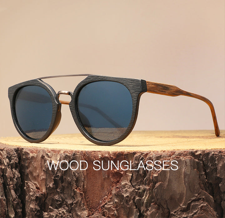 Hdcrafter Unisex Full Rim Round Wood Metal Frame Polarized Sunglasses Lhb023 — view 1 | Hdcrafter Sunglasses at FuzWeb