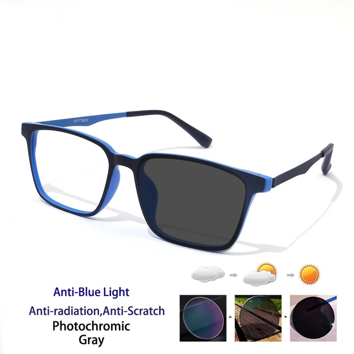 Kocolior Unisex Full Rim Square Rubber Titanium Photochromic Reading Glasses 722009.