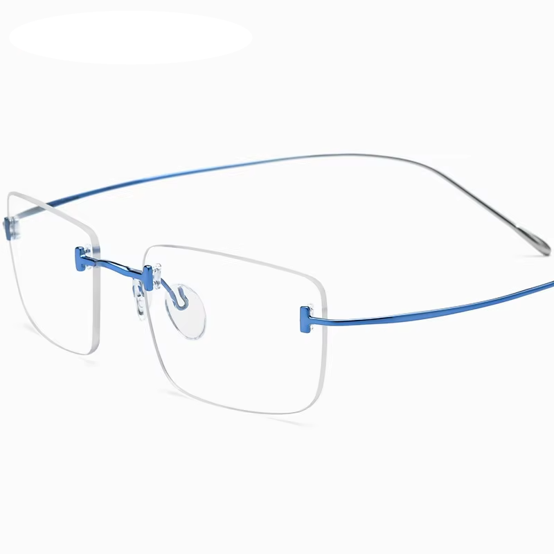 Eleccion Women's Rimless Square Titanium Eyeglasses 185871 Rimless Brightzone Blue - Silver