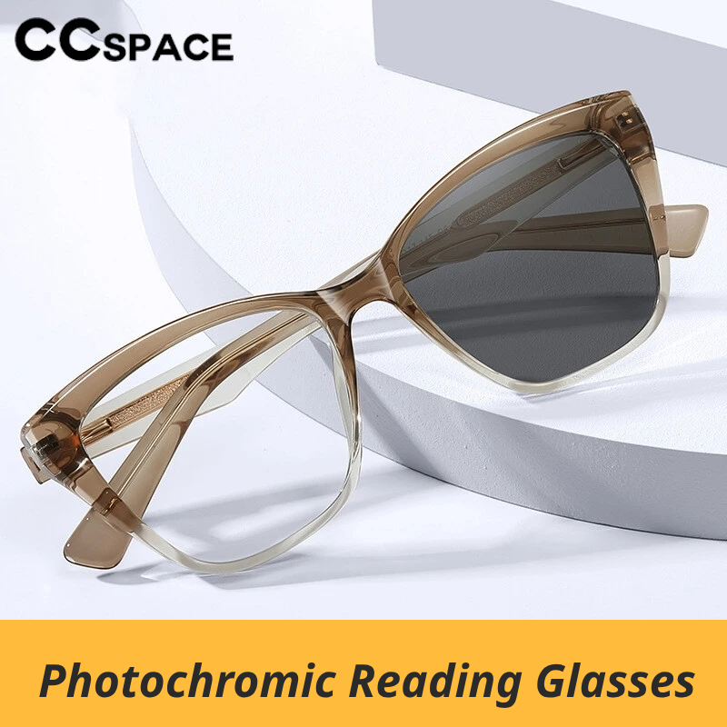 CCspace Women's Full Rim Cat Eye Tr 90 Alloy Photochromic Reading Glasses 312781