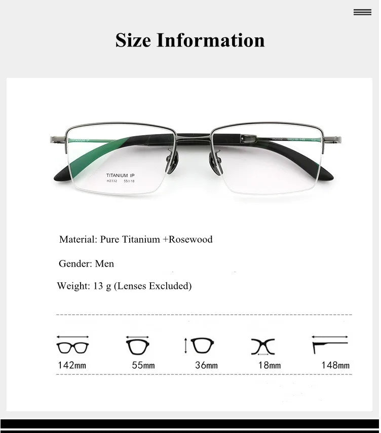 Chashma Ochki Unisex Semi Rim Square Titanium Wood Eyeglasses 312332 — view 2 | Chashma Ochki at FuzWeb