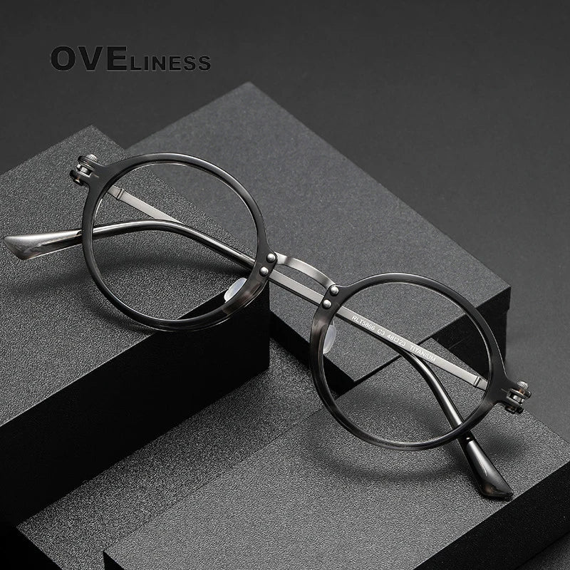 Oveliness Unisex Full Rim Round Acetate Titanium Eyeglasses 5866 — view 9 | Oveliness at FuzWeb