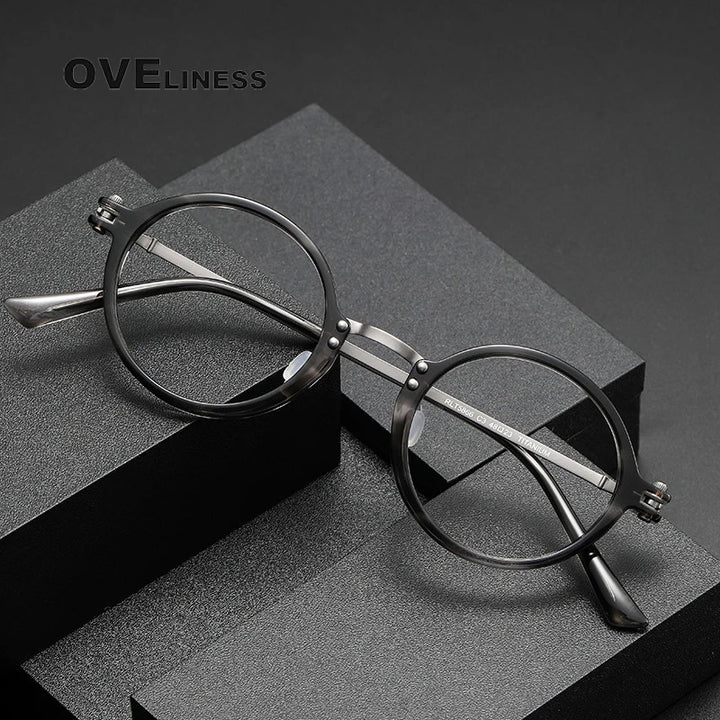 Oveliness Unisex Full Rim Round Acetate Titanium Eyeglasses 5866 — view 9 | Oveliness at FuzWeb