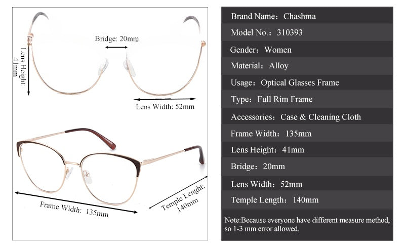 Chashma Ottica Womens Full Rim Oval Cat Eye Alloy Eyeglasses 310393 — view 1 | Chashma Ottica at FuzWeb