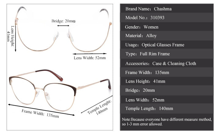 Chashma Ottica Womens Full Rim Oval Cat Eye Alloy Eyeglasses 310393 — view 1 | Chashma Ottica at FuzWeb