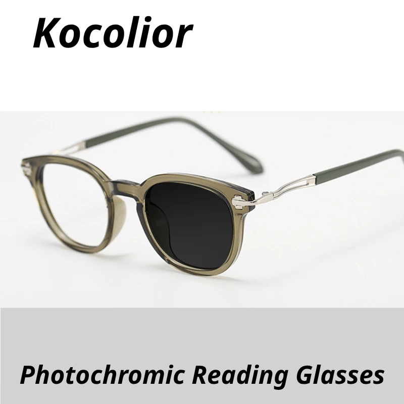 Kocolior Unisex Full Rim Square Alloy Acetate Photochromic  Reading Glasses 86058