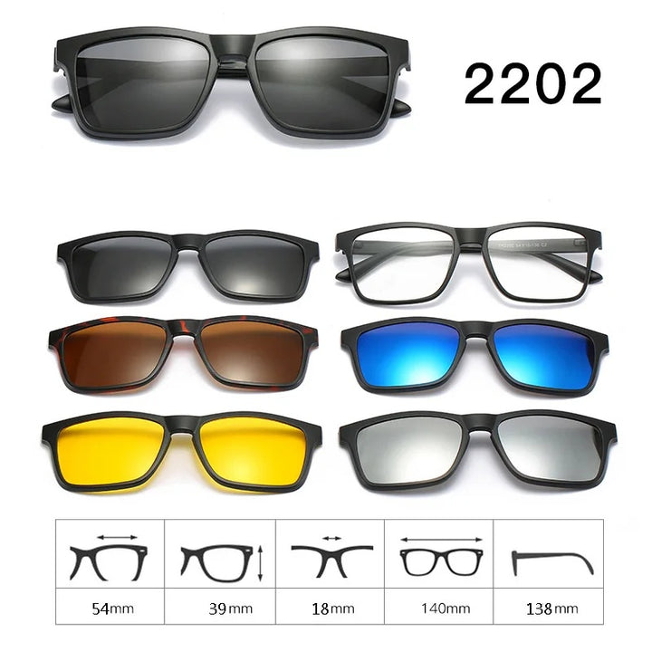 Hdcrafter Unisex Full Rim Acetate Frame 6 In 1 Polarized Magnetic Clip On Sunglasses.