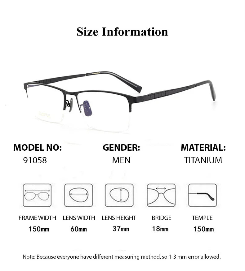 Chashma Ottica 91058 Eyeglasses — Frame Dimensions and Sizing Chart