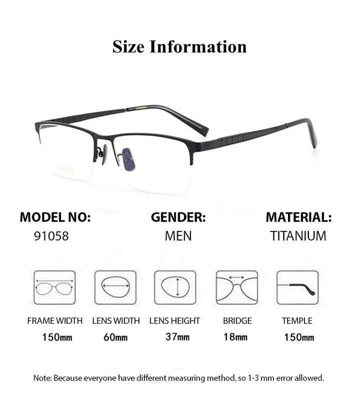 Chashma Ottica 91058 Eyeglasses — Frame Dimensions and Sizing Chart