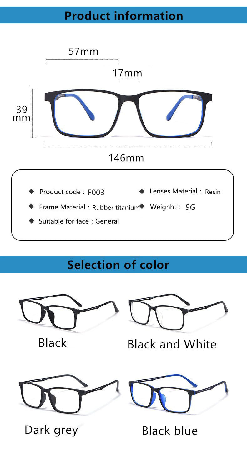 Kocolior Unisex Full Rim Square Tr 90 Titanium Hyperopic Reading Glasses F3003.