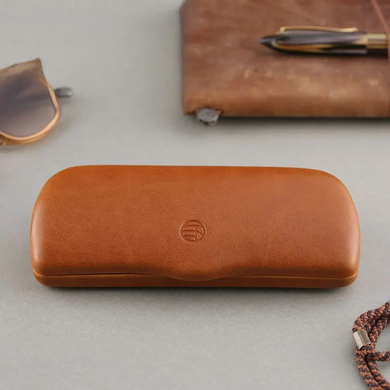 Cubojue Unisex Brown Hard Leather Eyeglass Case C008 — view 1 | Cubojue Case at FuzWeb