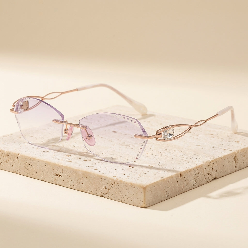 Chashma Ottica Women's Rimless Oval Cat Eye Titanium Eyeglasses 880224 - Studio Cover