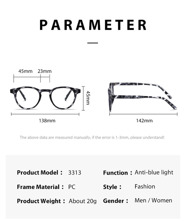 Kocolior Unisex Full Rim Round Acetate Hyperopic Reading Glasses 3313.