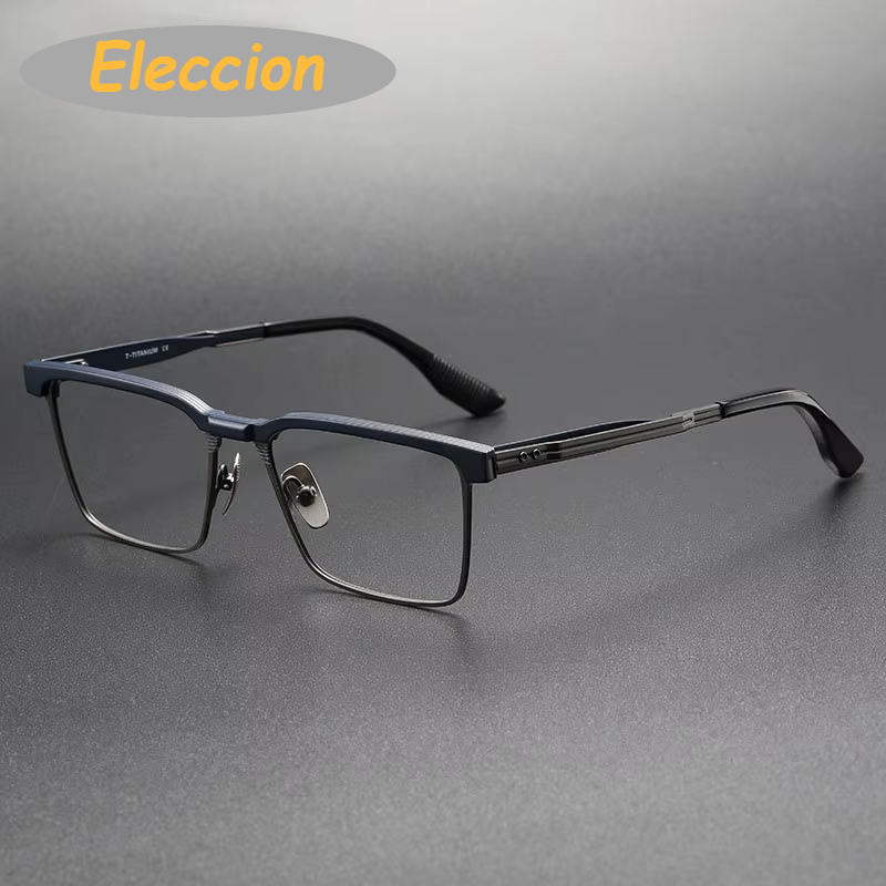 Eleccion Unisex Full Rim Square Acetate Titanium Eyeglasses 942137 Full Rim Eleccion Blue - Gray