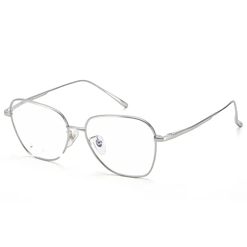 Chashma Ottica Unisex Full Rim Flat Top Oval Titanium Eyeglasses 83794 - Silver