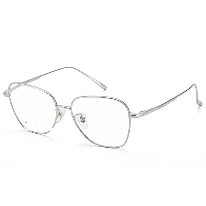 Chashma Ottica Unisex Full Rim Flat Top Oval Titanium Eyeglasses 83794 - Silver