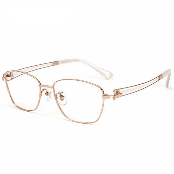 Eleccion Women's Full Rim Polygon Square Titanium Eyeglasses 95233 Full Rim Eleccion Rose Gold - White