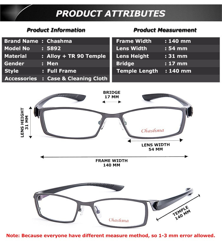 Chashma Ottica Mens Full Rim Rectangle Titanium Alloy Eyeglasses 58924 — view 1 | Chashma Ottica at FuzWeb