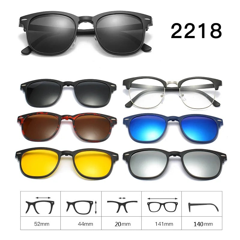Hdcrafter Unisex Full Rim Acetate Frame 6 In 1 Polarized Magnetic Clip On Sunglasses.