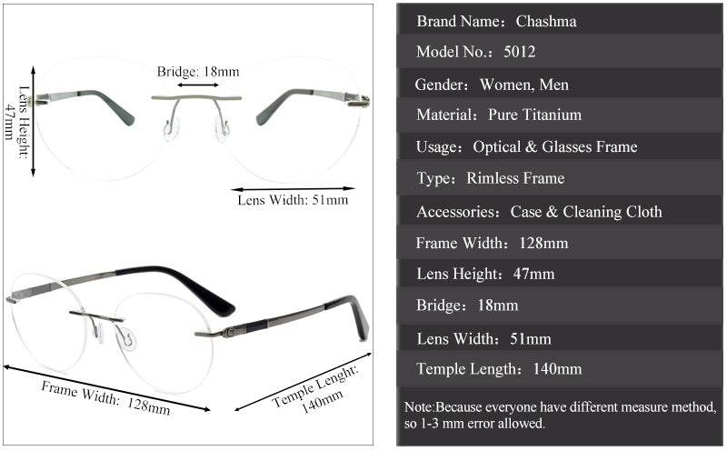 Chashma Ottica Womens Rimless Small Oval Titanium Eyeglasses 501276 — view 1 | Chashma Ottica at FuzWeb