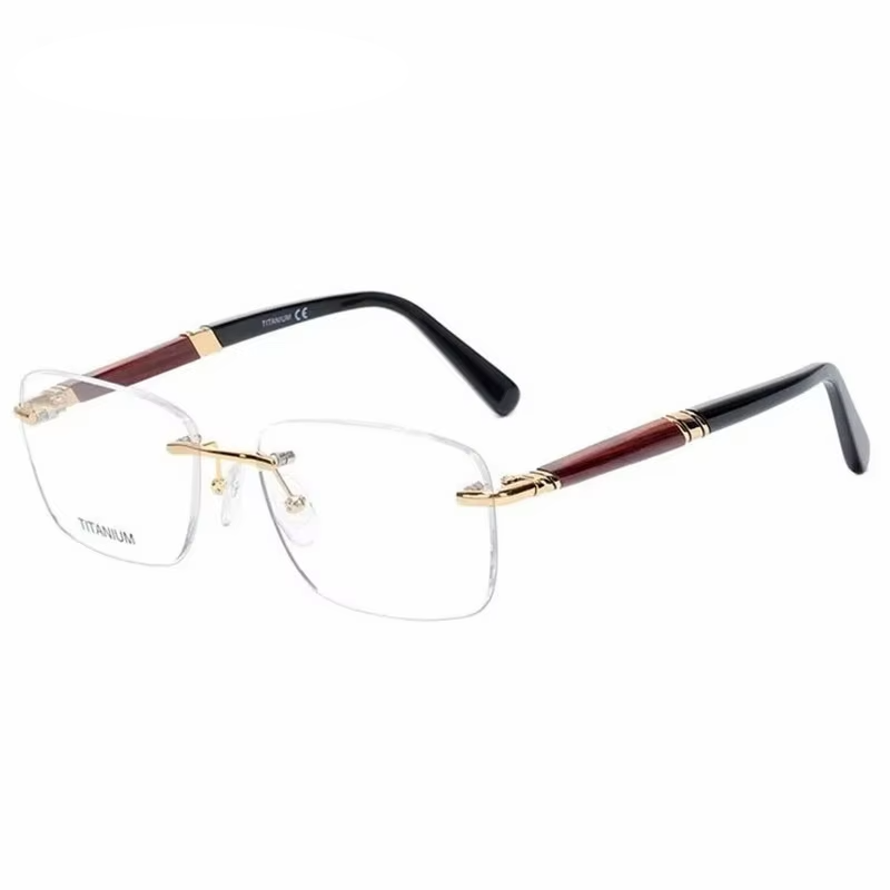 Eleccion Women's Rimless Square Titanium Eyeglasses Rosewood Temples 49201 Rimless Eleccion Gold