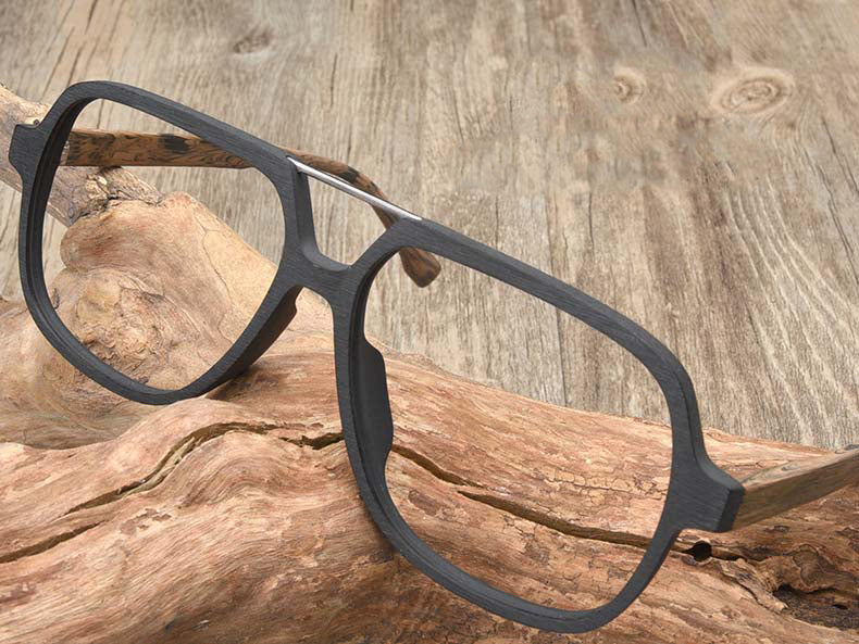 Hdcrafter Mens Full Rim Oversized Square Double Bridge Wood Alloy Eyeglasses — view 1 | Hdcrafter Eyeglasses at FuzWeb