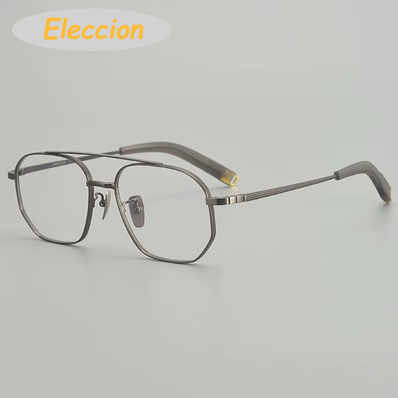 Eleccion Men's Full Rim Square Double Bridge Titanium Eyeglasses 47518 Full Rim Eleccion Gray