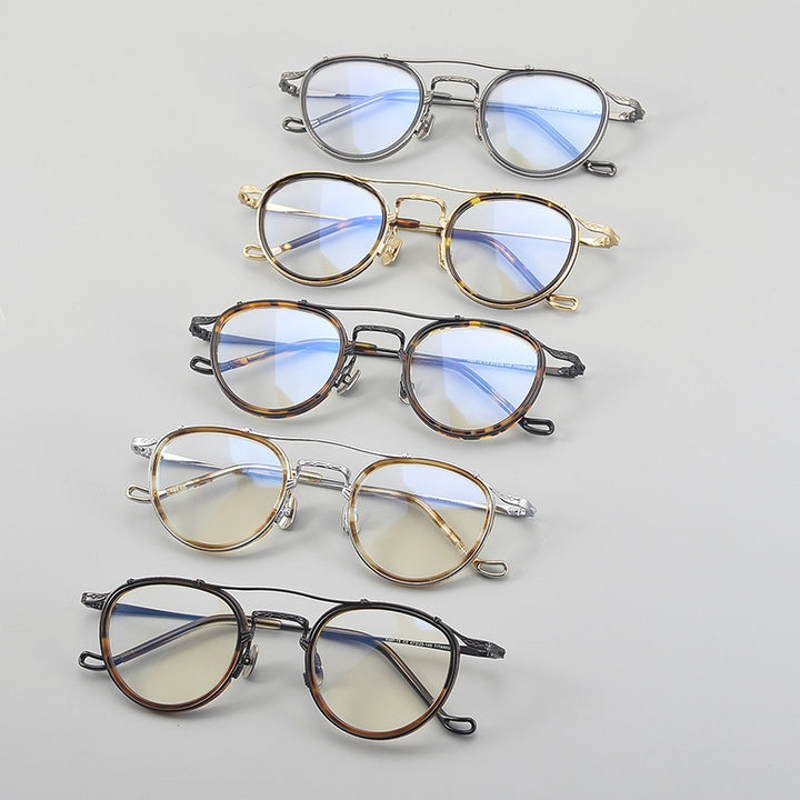 Chashma Unisex Full Rim Oval Double Bridge Acetate Titanium Eyeglasses 881715.