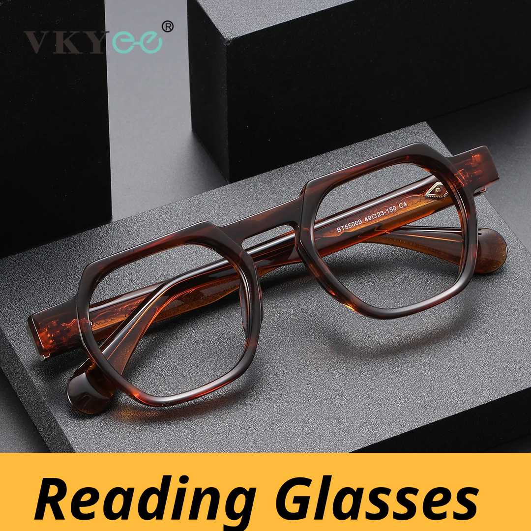 Vicky Men's Full Rim Big Flat Top Oval Acetate Alloy Reading Glasses 755009
