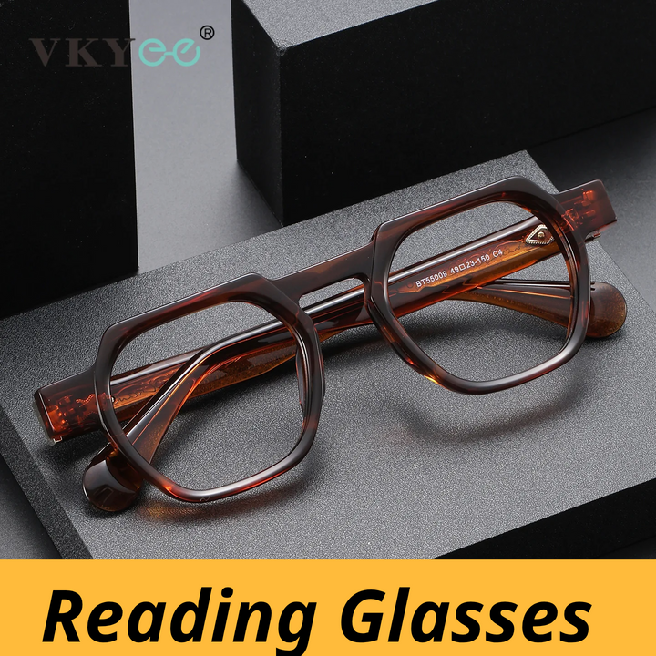 Vicky Men's Full Rim Big Flat Top Oval Acetate Alloy Reading Glasses 755009