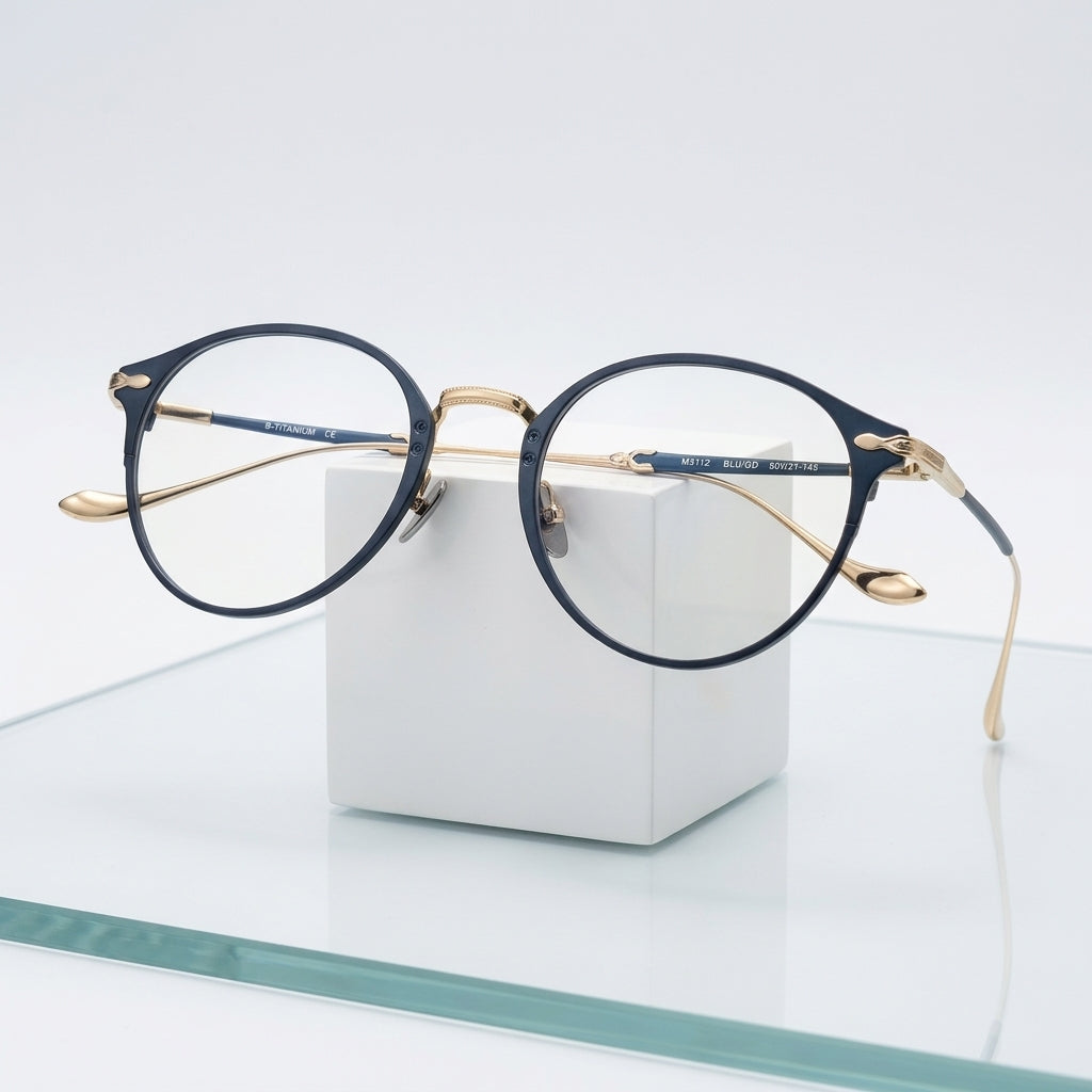 Chashma Ottica Unisex Full Rim Round Titanium Eyeglasses 3112
