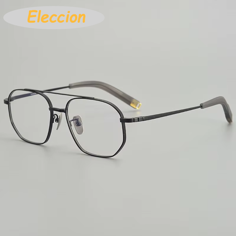 Eleccion Men's Full Rim Square Double Bridge Titanium Eyeglasses 47518 Full Rim Eleccion Black