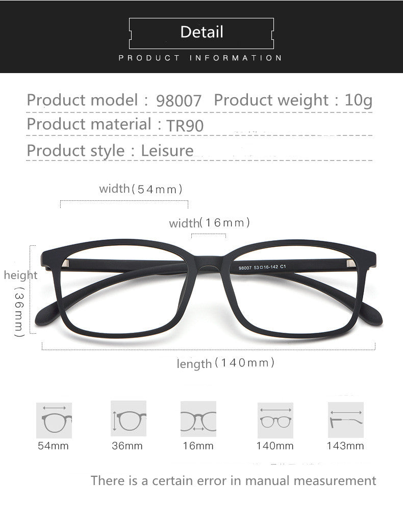 Kocolior Unisex Full Rim Square Tr 90 Hyperopic Reading Glasses 98007.