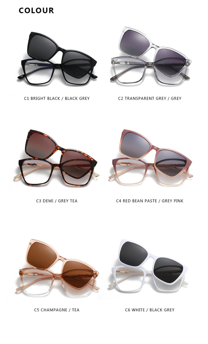 Kansept Unisex Full Rim Square Tr 90 Alloy Reading Glasses Clip On Sunglasses 72005.