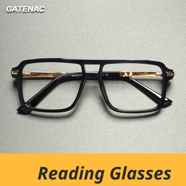 Gatenac Unisex Full Rim Square Double Bridge Tr 90 Titanium Reading Glasses G84004