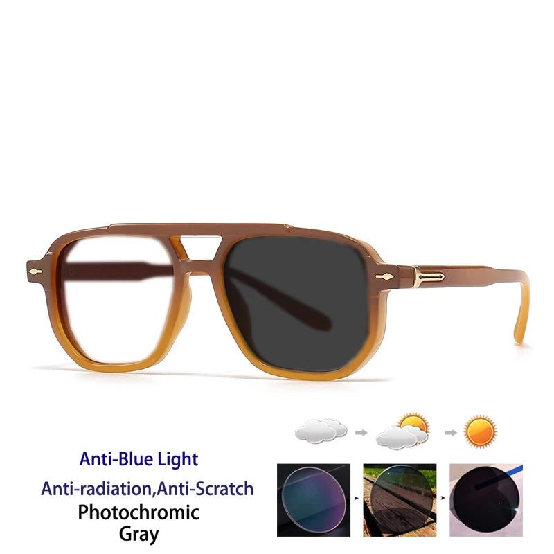Kocolior Unisex Full Rim Square Double Bridge Tr 90 Photochromic Reading Glasses 60904.